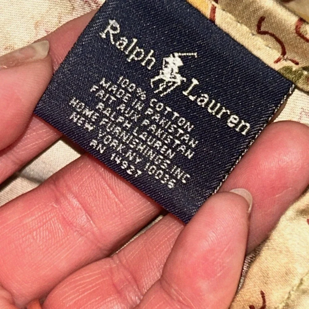 Ralph Lauren Flat KING Sheet Guinevere Aragon Medieval Ruffled Floral Blue Label